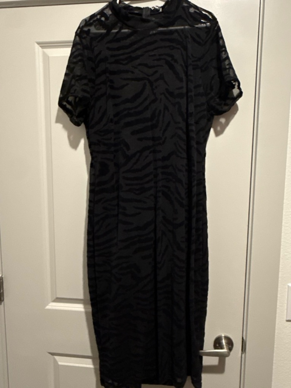 Fashion Nova Black Sheer Zebra-Print Midi Dress